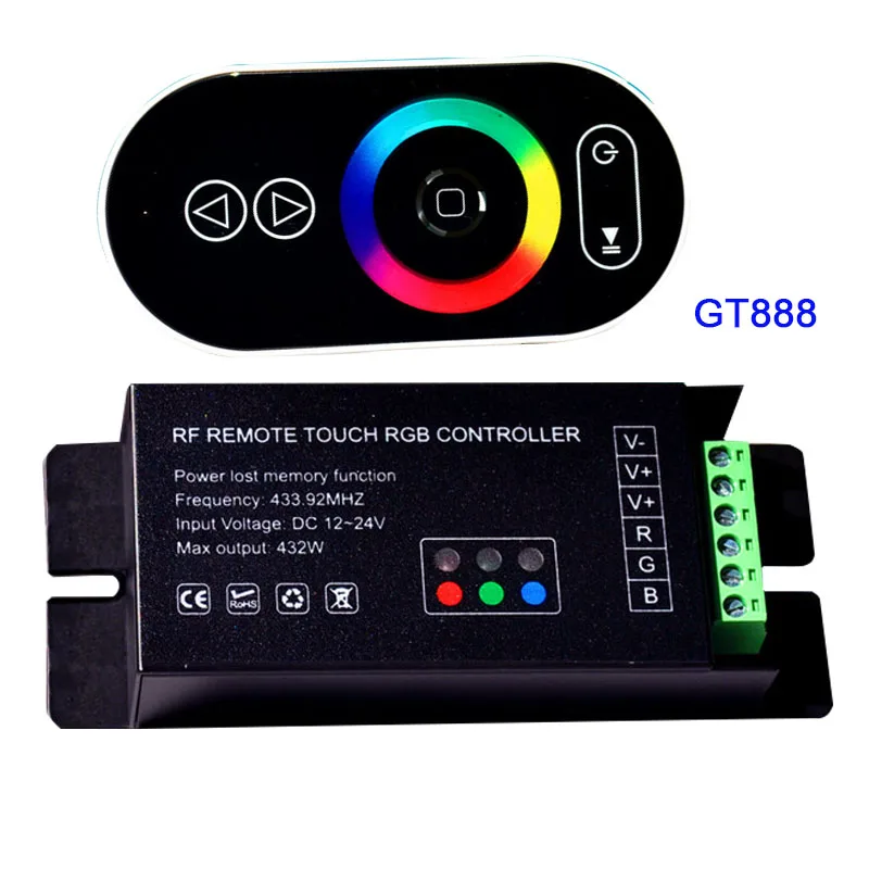 Оптовая продажа 1 шт. DC12-24V 6Ax3channel 18A led диммер GT888 RF дистанционный сенсорный RGB