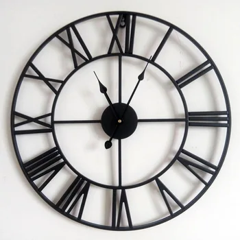 

Retro Wall Clock Iron Art Hollow Large Clock Modern Design Roman Numeral Home Decor Clock On The Wall Silent
