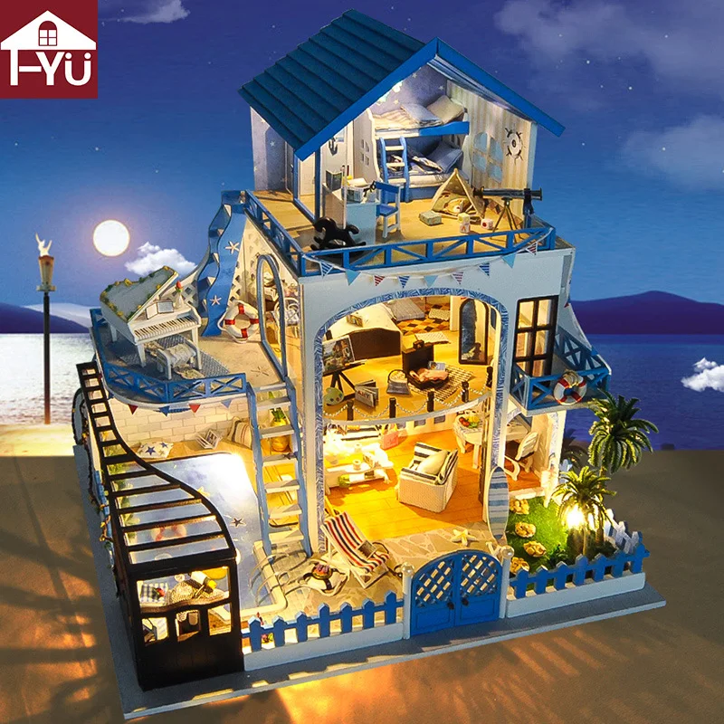DIY Hut Villa Aegean Sea Handmade Assembled Small House Model for Making Creative Toy Birthday Gift Girl'S