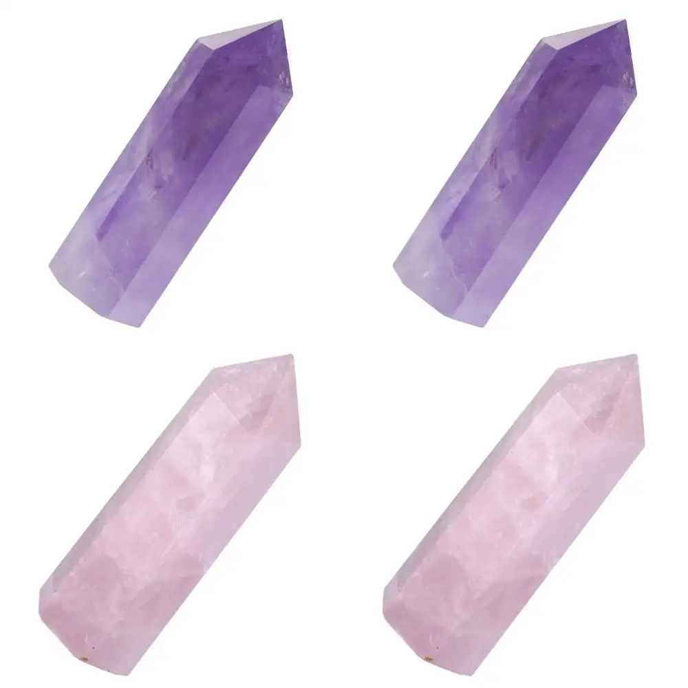 TUMBEELLUWA 4 Pcs Healing Crystal Wands Single Self Stand Point 6 Faceted Reiki Stone for Meditation Therapy Decor 1.88 inches