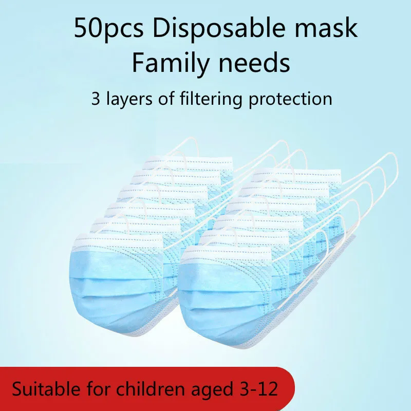 

50pcs Antivirus Antibacterial Childrens Face Mask Disposable Child Dust Mask Hygiene Face Mask Non Woven Protective Safety Mask