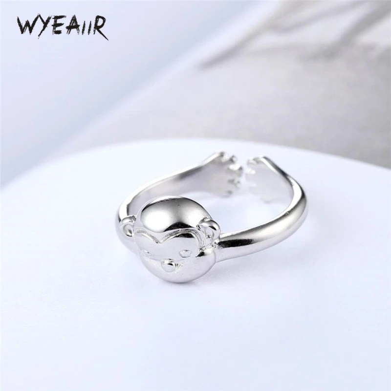 WYEAIIR Simple Sweet Cute Fresh Monkey Literature Student Gift 925 Sterling Silver Female Resizable Opening Rings | Украшения и