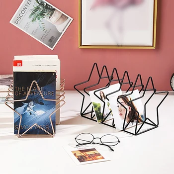 

26x18.5x18 Cm Iron Desktop Magazine Organizer Bookshelf Five-pointed Star Shape Decoration Black Gold