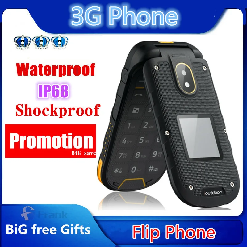 Флип телефон F2 3G IP68 с двумя экранами ударопрочный водонепроницаемый раскладушка