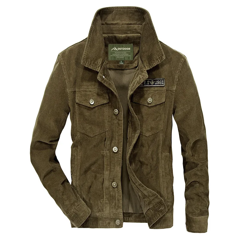 

Man Jacket Military style Corduroy Coat Retro Cotton Lapel Plus Size Large Vintage American Casual Wear Mantle Men Drop Shipping