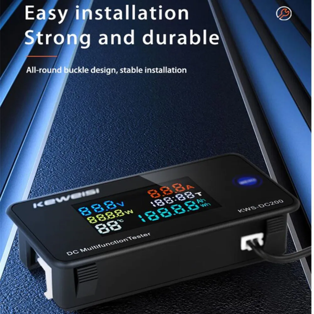 KWS-DC200 디지털 전압계 DC 0-200V 전압 7 가지 기능 전력 에너지 미터, LED 컬러 디스플레이 전력계, 0-10, 50, 100A 30%