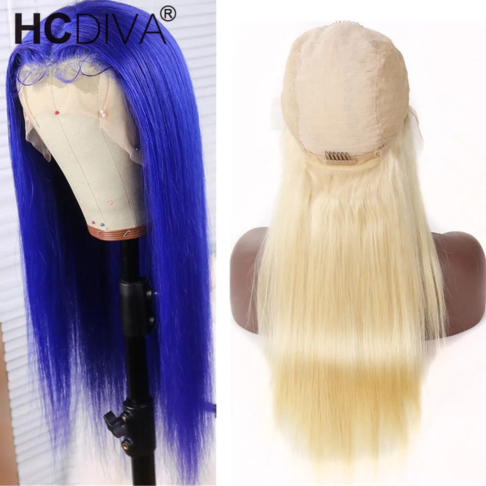 Blue Wig 13*4 Lace Front Wig 150% Straight Colored Human Hair Wig Blonde 613 Lace Wig Brazilian Remy Colorful Wig Pre Plucked