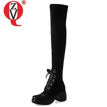 ZVQ/Новые модные зимние сапоги выше колена удобная женская обувь на высоком каблуке с перекрестной шнуровкой и круглым носком Прямая, размер 33-40