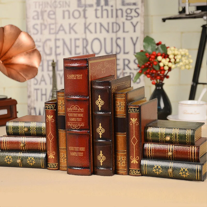 

Retro Fake Bookend Decoration European Style Library Bookshelf Decorations Wood Book Model Bookend Book Stand Storage Box