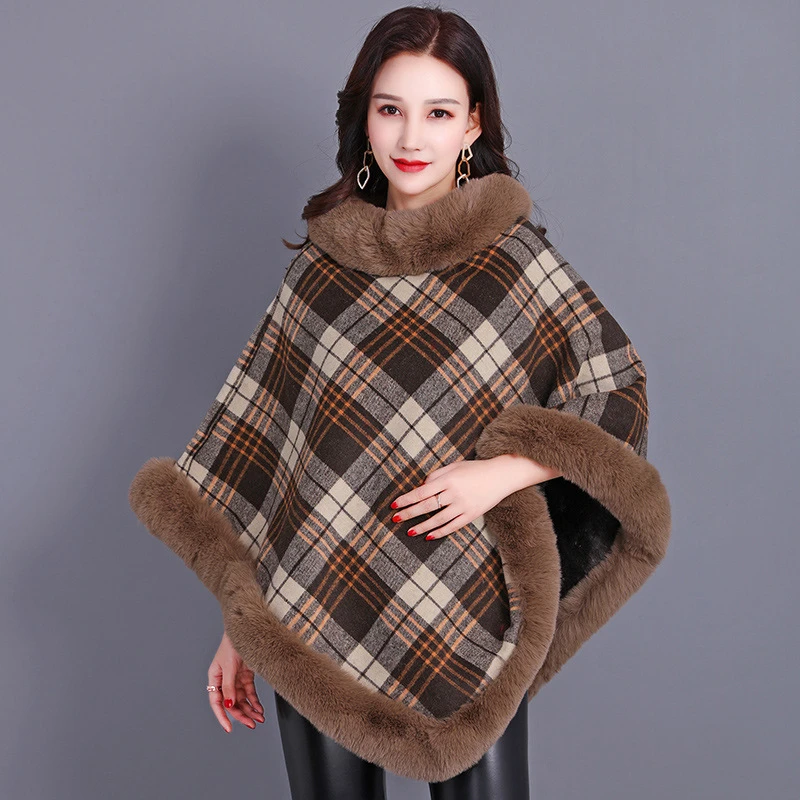 Rex Rabbit Fur Shawl Scarf Women Capes Plaid Poncho 2021 Winter Faux Fur  Coat Thick Warm Pullover Velvet Sleeveless Jacket| | - AliExpress
