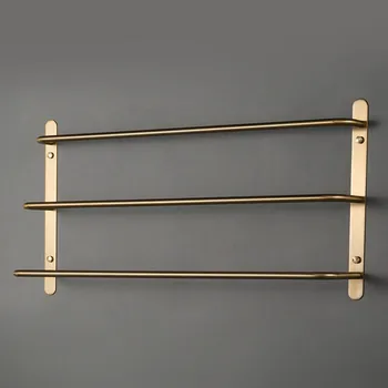 

304 Stainless Steel Brushed Gold Multilayer Stagger Three Towel Bars Towel Rack Bathroom Accessories