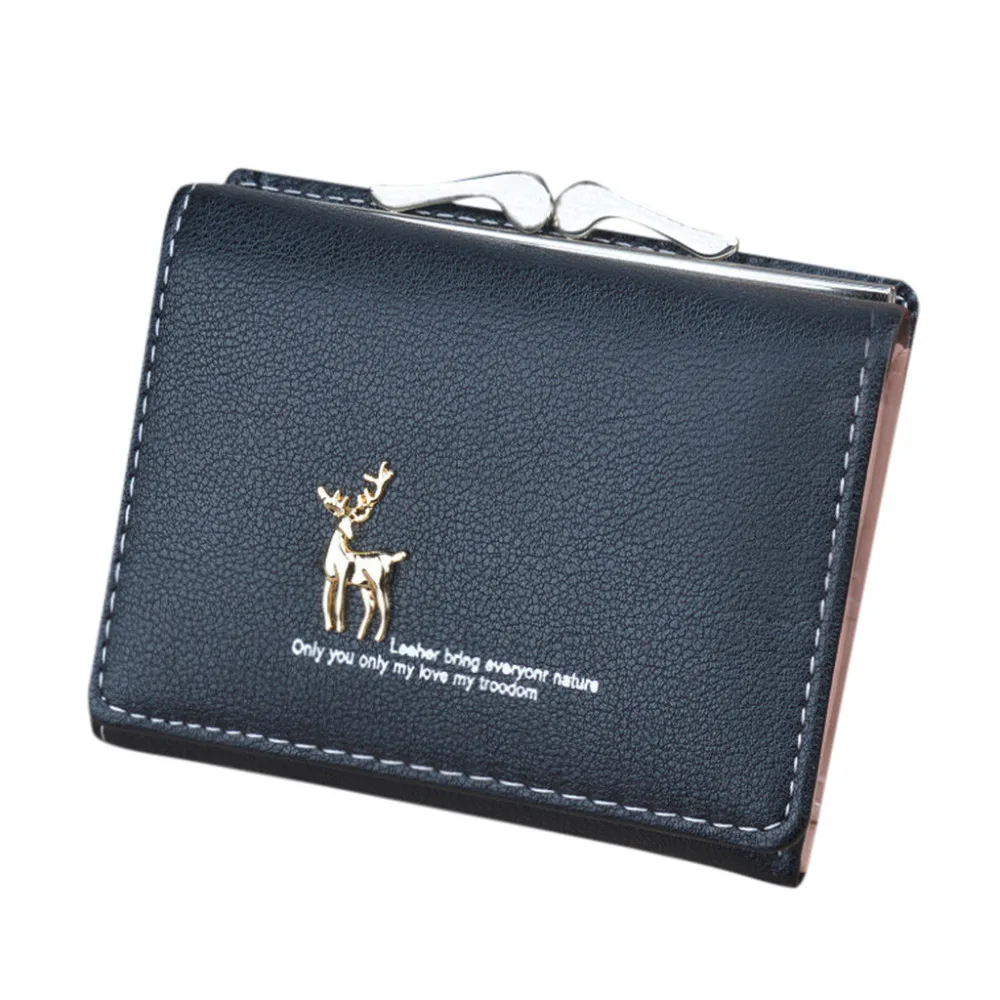 Cute Deer Women Mini Wallet Short Leather Wallet Girl Folding Wallets Clutch Pu Card Holder Ladies Purses Retro Coin Purse L*5