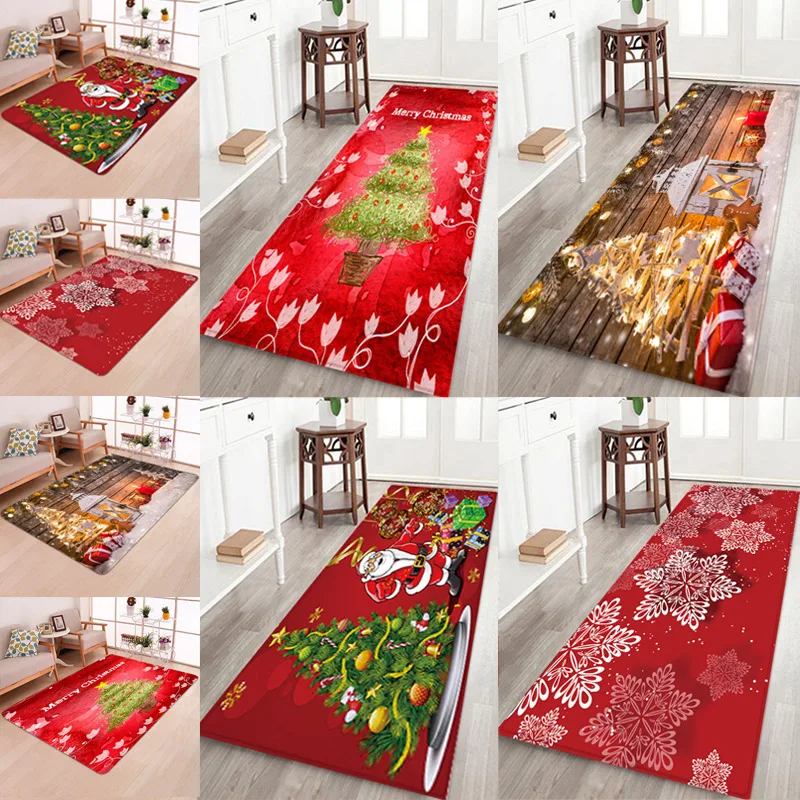 3D Christmas Santa Print Rug Mat Waterproof Flannel Carpet Home Floor Decoration 