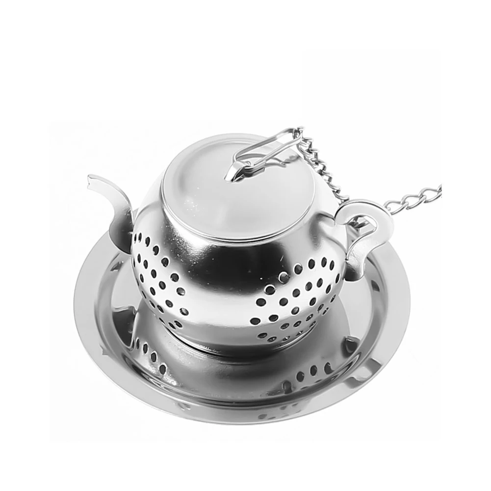 1pcs Tea strainer Teapot Shape Loose Tea Infuser Stainless Steel Leaf Maker Strainer Chain Drip Tray Herbal Spice Filter