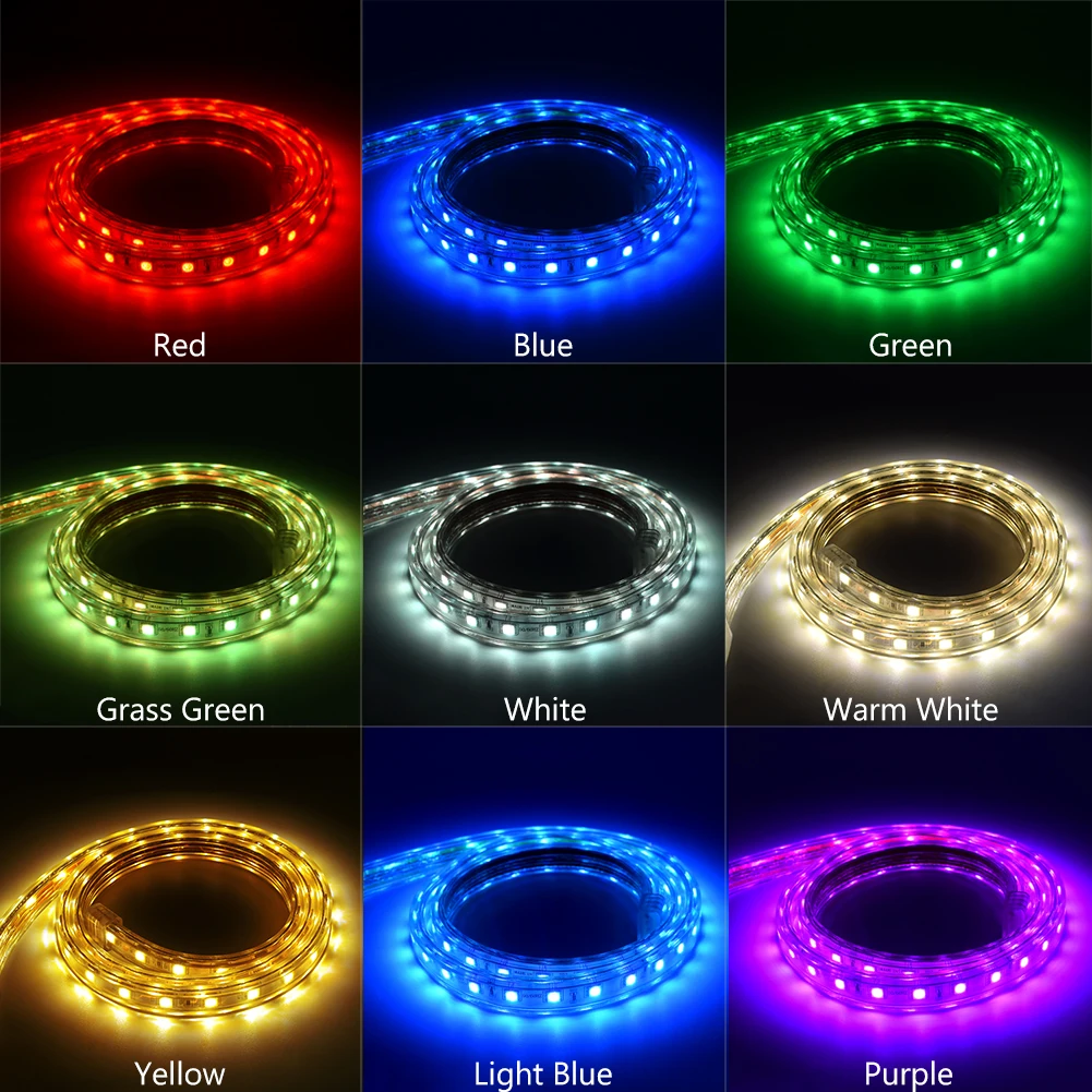 RGB Светодиодная лента 5050 220 в водонепроницаемый гибкий светодиодный светильник AC 220 В лампа наружная гирлянда 1 м 2 м 3 м 4 м 5 м 10 м 15 м 20 м 25 м 60 светодиодный s/M