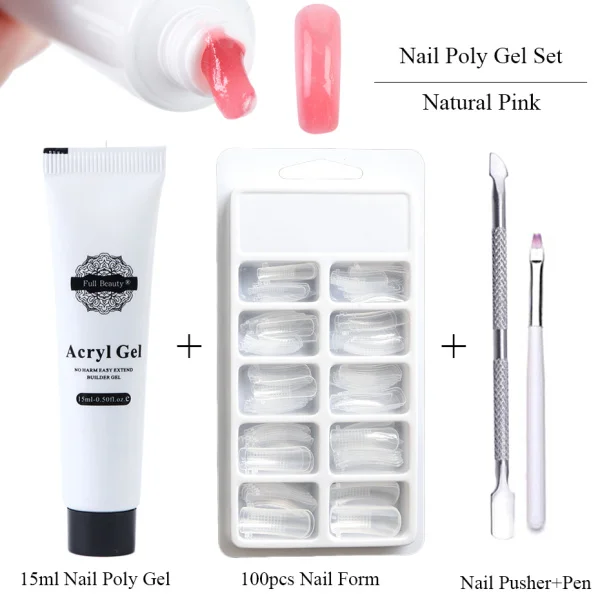 Natural Pink Set 4 шт/комплект полигель Набор ногтей кристалл акриловый гель для наращивания ногтей поддельные ногти советы Светодиодный УФ гель для ногтей лак маникюрный LA1522-1 - Цвет: Natural Pink Set