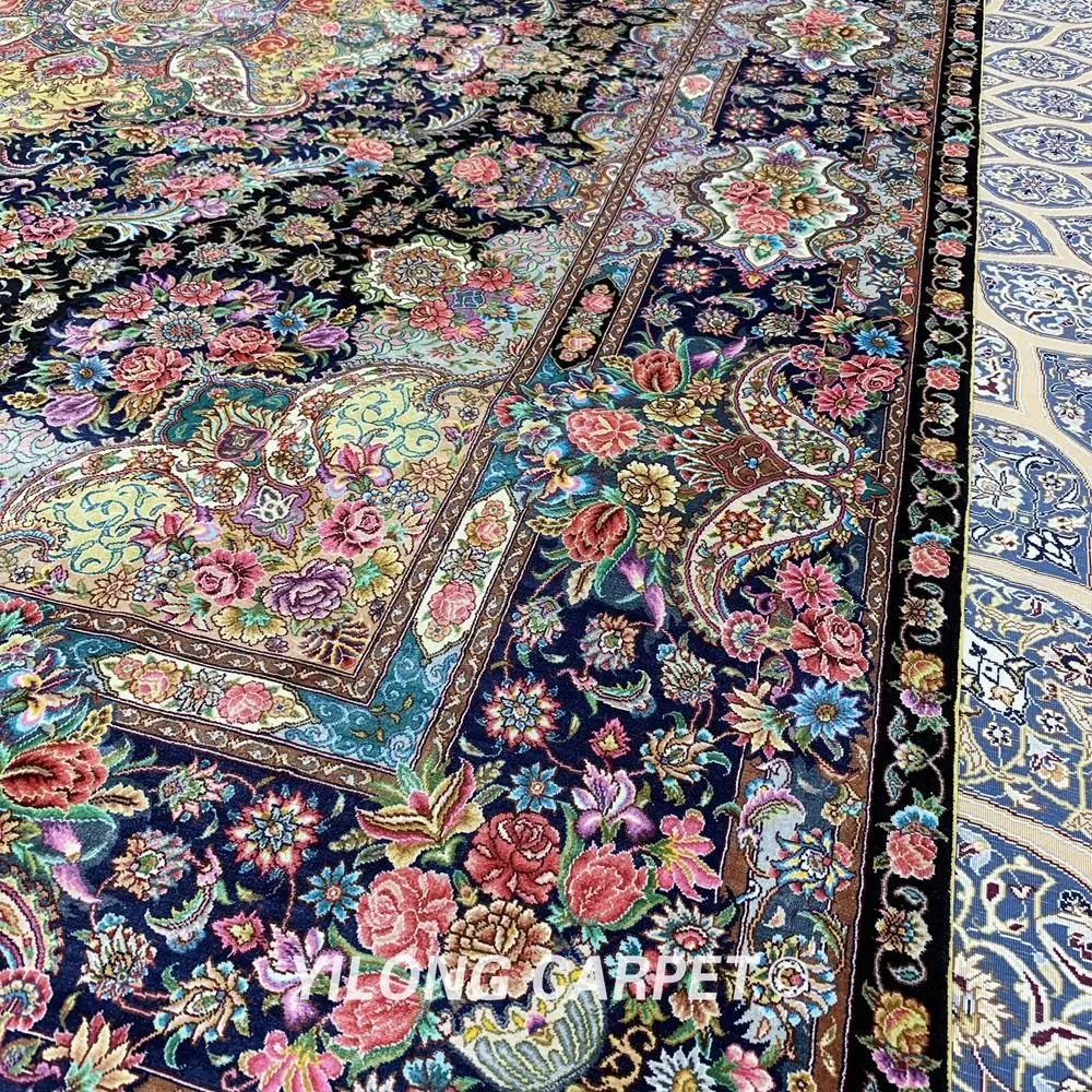 Yilong 8'x10' Восточный коврик ручной работы большой синий турецкий ручной работы шелковый ковер (ZQG337A)