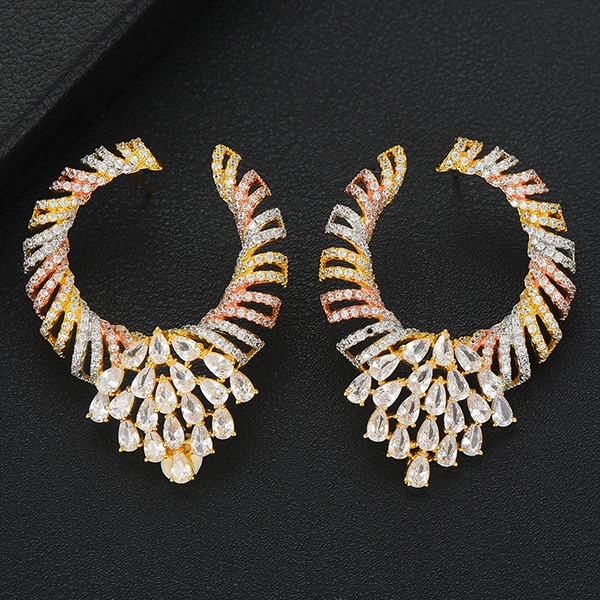 3 Tone GODKI Trendy Charms Multicolor AAA Crystal Stud Earrings Trendy Statement Water STUD Earrings For Women Fashion Jewelry - Окраска металла: 3 Tone