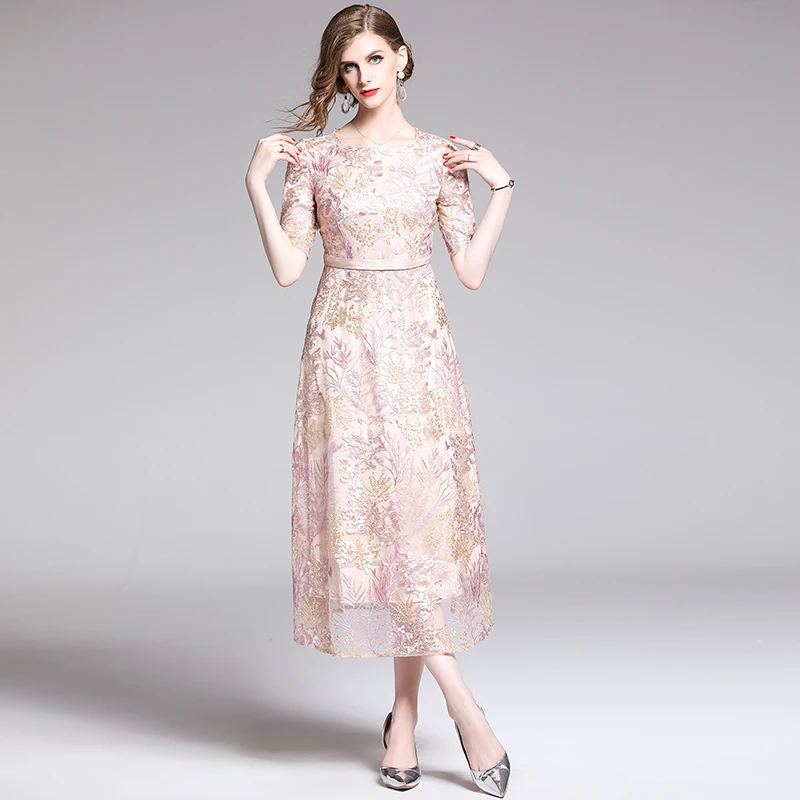 Летние сетчатые розовые вышитые платья Robe Femme Ete Для женщин миди вечерние черное платье макси Robe BLANCHE K6551