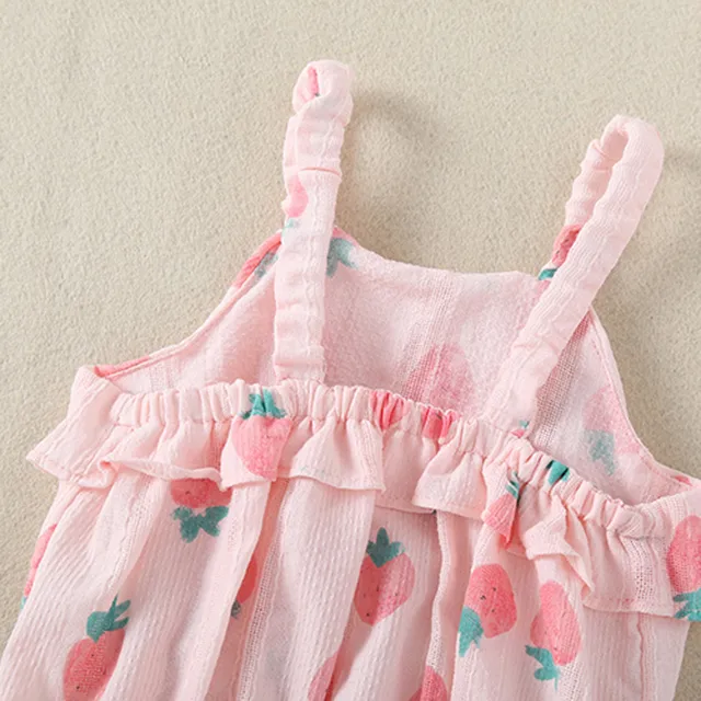 New 2021 Fashion Newborn Infant Baby Girls Clothes Straps Strawberry Print Romper Sunsuit  4