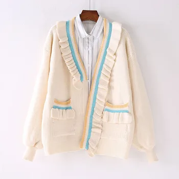 

SONDR 2020 Autumn New Wooden Ear Korean Style Solid Sweater Coat Women Loose College Style Sweet Knitted Cardigan