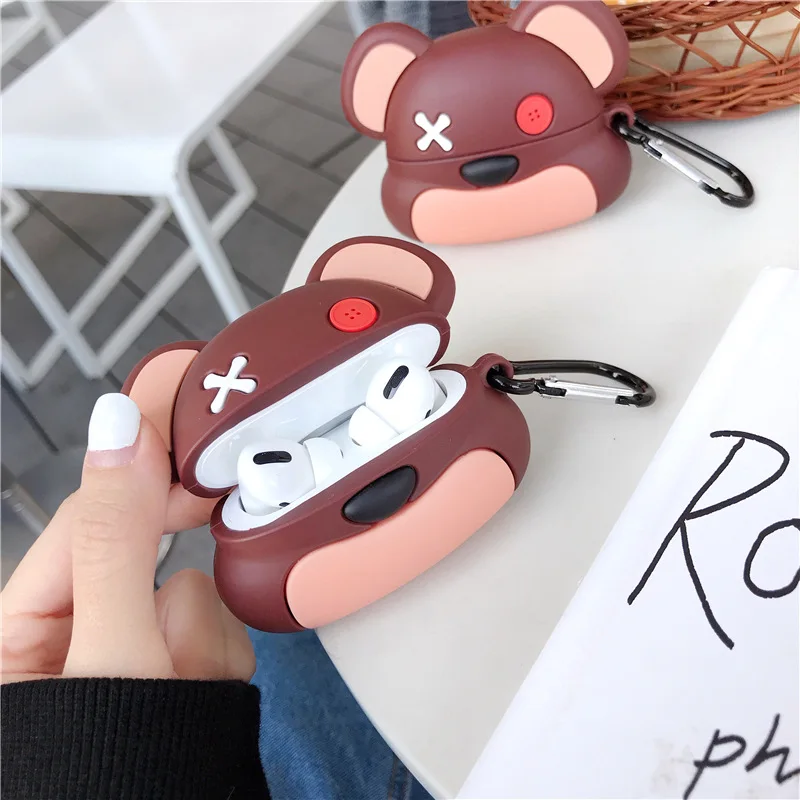 

3D Violent Bear Case for Airpods Cute Silicone Bluetooth Earphone Protective Cover for Apple Airpods 2 Accessories with Keychain