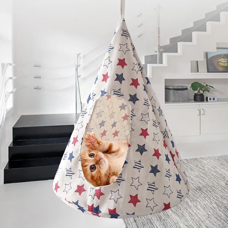 

Cat Hammock Detachable Soft House Foldable Durable Conical Washable Toy Pet Supplies Play Hanging Linen Tent Sleeping