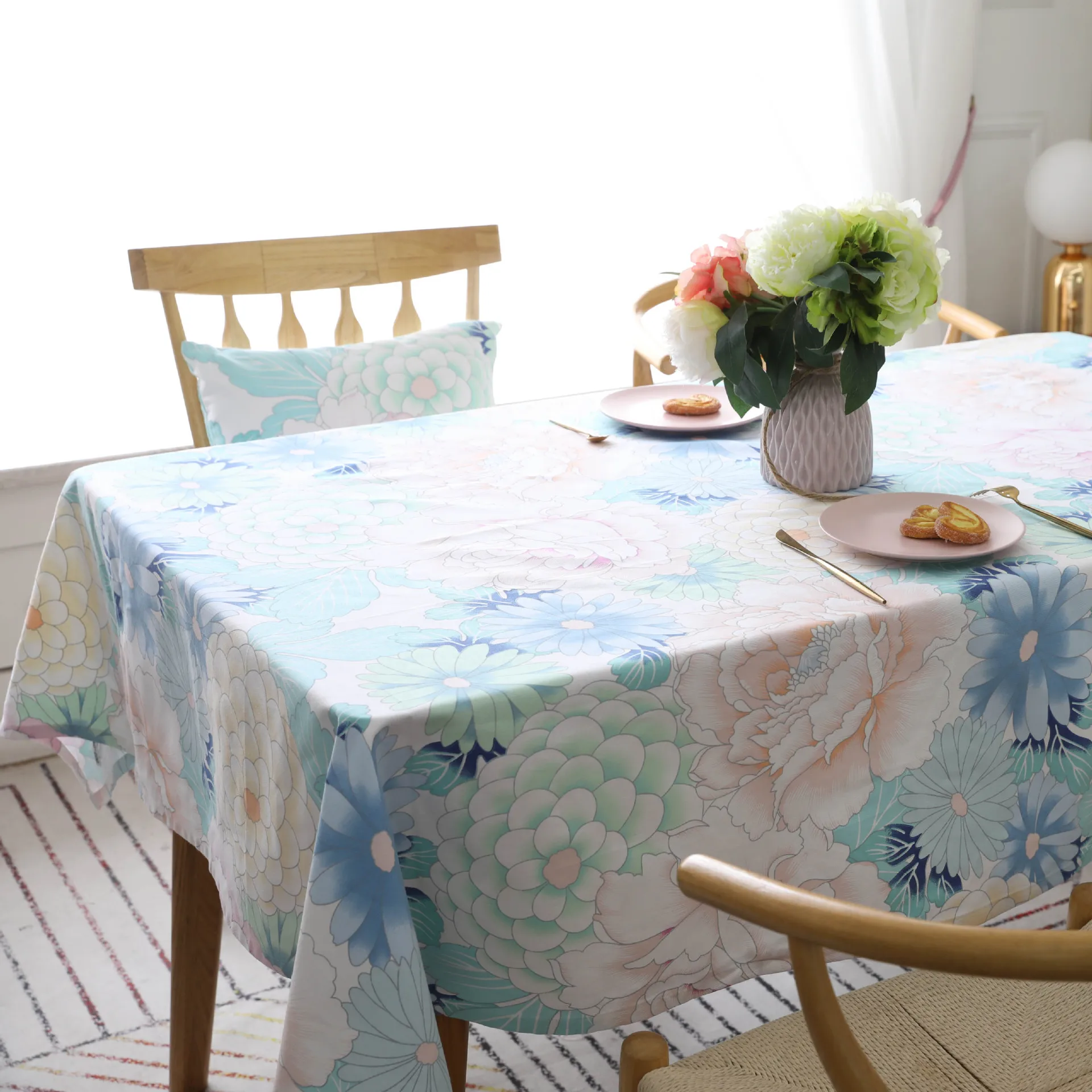 Decorative Rectangular Tablecloth Cotton Linen Flowers Tablecloths