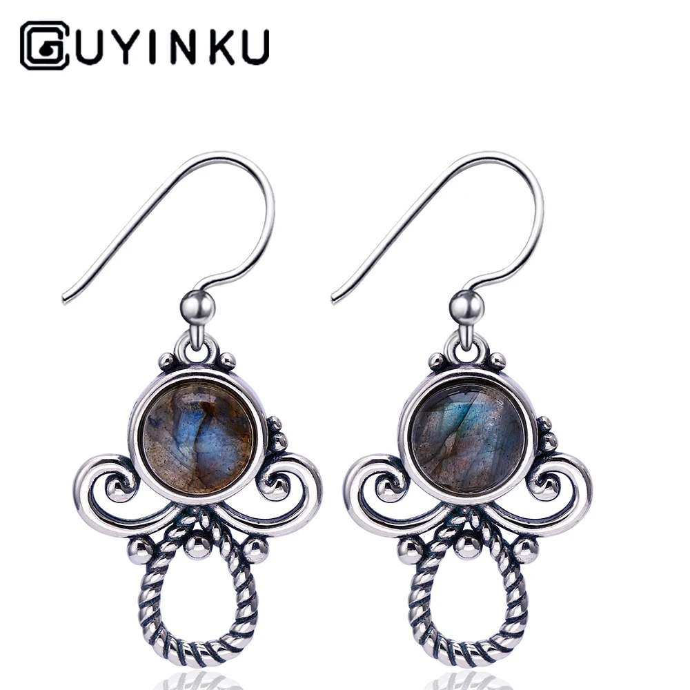 

GUYINKU 2019 New Listing Natural Labradorite Cute Girl Pendant Earrings 925 Sterling Silver Jewelry Earrings Party Gifts