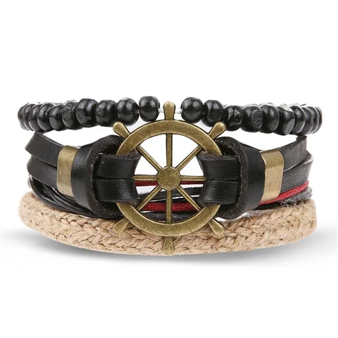Vintage Flower Bracelets & Bangle Boho Multiple Layers Leather Bracelet 2019 For Women Man Wrap Female Punk Jewelry Gifts