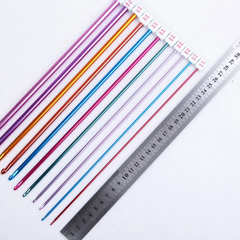 11 шт 27 см длинные прямые цветные пластиковые спицы для вязания крючком с одной точкой(размер от 2,0 мм до 8 мм) Набор для вязания крючком