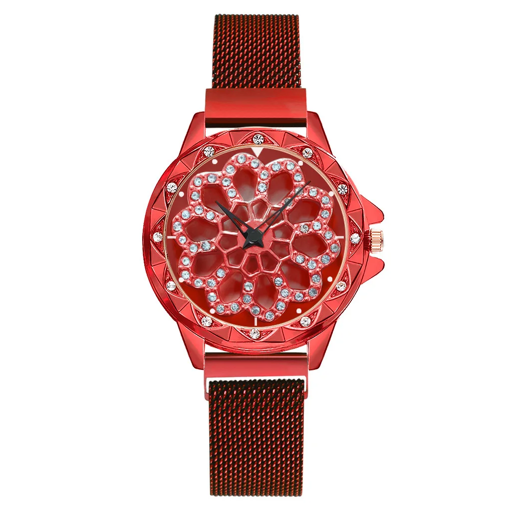 Роскошные женские часы из розового золота с магнитным вращением на 360 градусов кварцевые наручные часы для женщин женские наручные часы женские часы