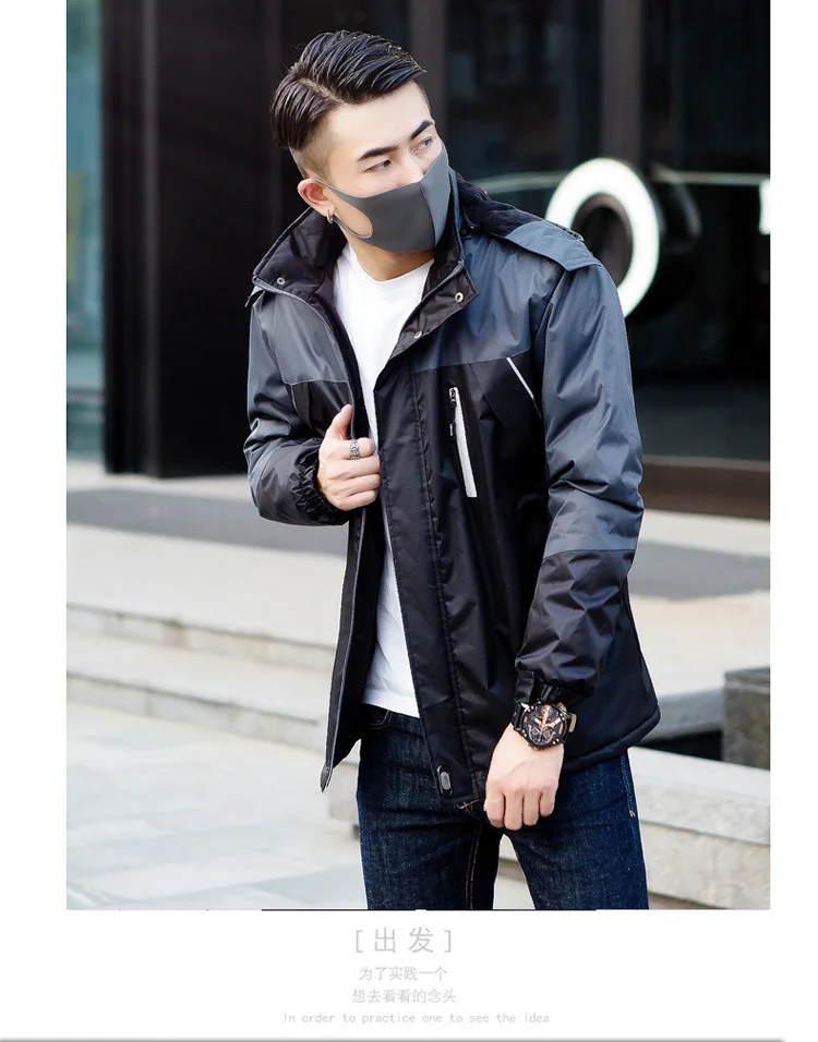 Reflective Strips Outdoor Mountaineering Clothing Cold Brushed And Thick Raincoat Jacket MEN'S Cotton Padded Clothing Coat Custo