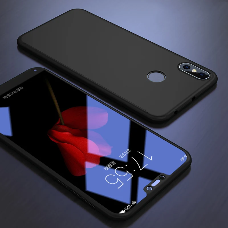 Чехол на 360 градусов для Redmi GO 7 note 7 6 pro, чехол для Redmi 5A 6 PRO, передний+ задний, двухсторонний, 9 H, чехол из закаленного стекла - Цвет: Черный