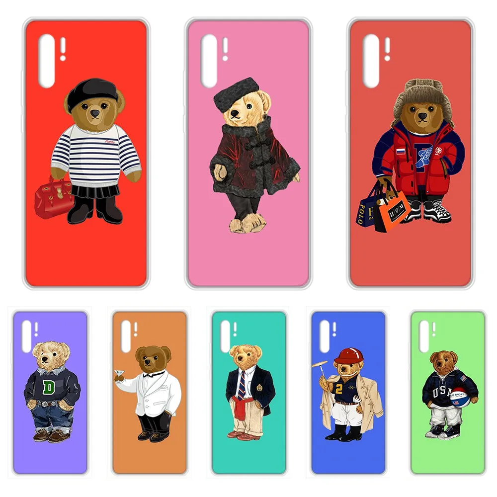 

trend fashion luxury Fashion Bear Transparent Phone Case For HUAWEI nove 5t p 8 9 10 p20 P30 p40 P pro Smart 2017 2019 Z lite