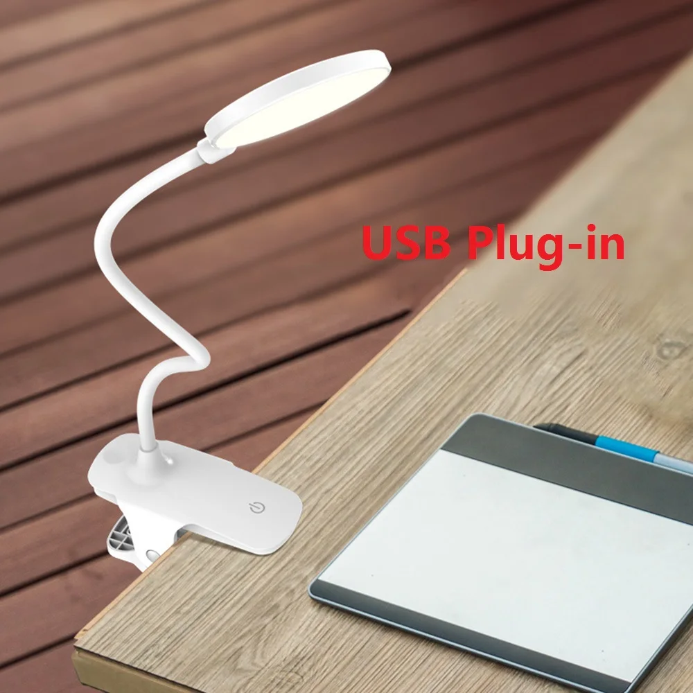 USB plug in Finether USB перезаряжаемая Светодиодная настольная с зажимом лампа, Регулируемая на 360 °, 3 режима, светильник с сенсорным управлением, настольные лампы для чтения дома - Цвет корпуса: USB plug in