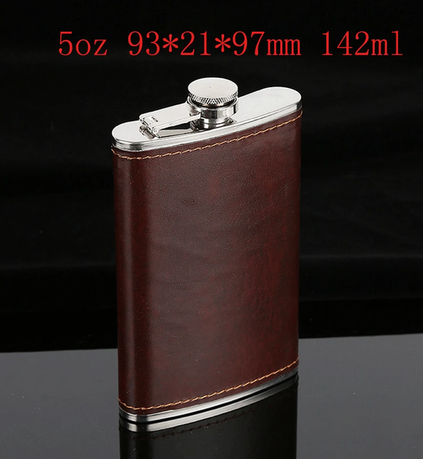 5oz 5-10 унций кожаный чехол из нержавеющей стали фляжки для вина портативные маленькие бутылки для виски для мужчин подарки на Рождество - Цвет: 5oz
