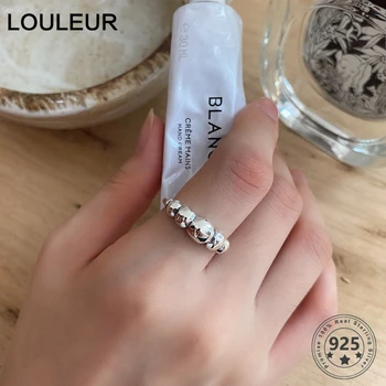 

LouLeur Real 925 Sterling Silver Round Bead Rings High Quality Minimalist Open Rings For Women Vintage Luxury Fine Jewelry Gifts