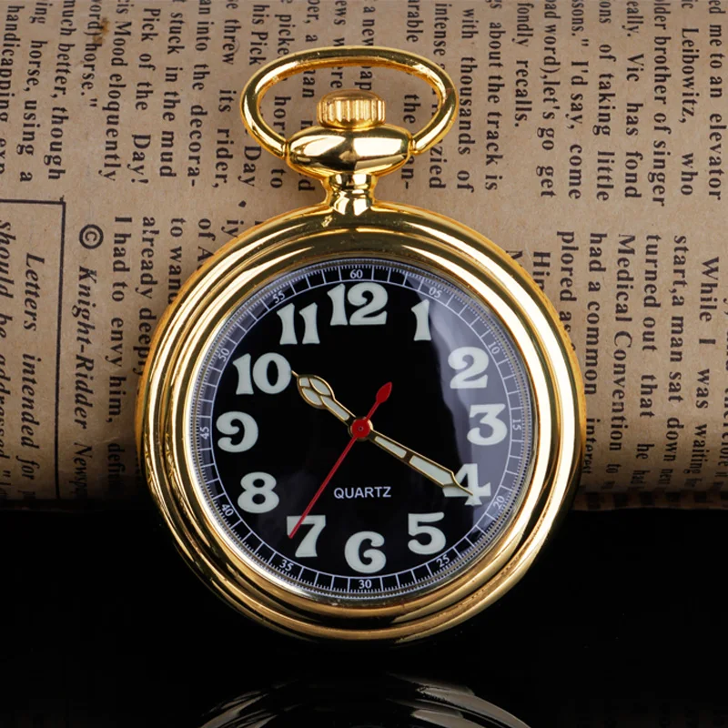 

Luxury Gold/Silver Quartz Pocket Watch Black Face Men's Pocket Watch Pendant Necklace Women's Men's klokje relogio de bolso Gift