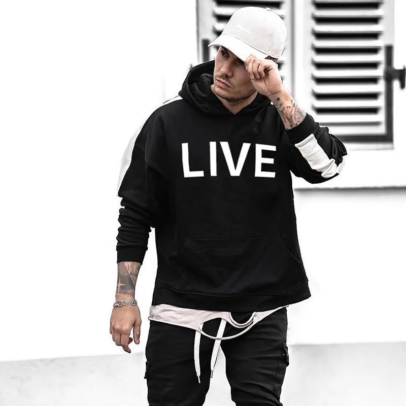 

2 Pieces Sets Tracksuit Men Causal Autumn Winter Pullover Sweatshirt +Drawstring Pants Male Stripe Patchwork Hooded Bigsweety