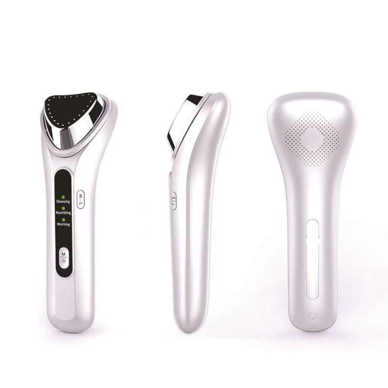  Facial Warm Hot Therapy Massager Ultrasonic Face Lifting Ion Vibration Deep Clean Moisturize Wrinkl