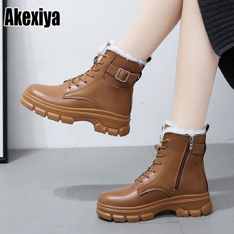 Botines negros con cordones para botas de tacón bajo con cremallera, impermeables, p600, para Otoño e Invierno|Botas de - AliExpress