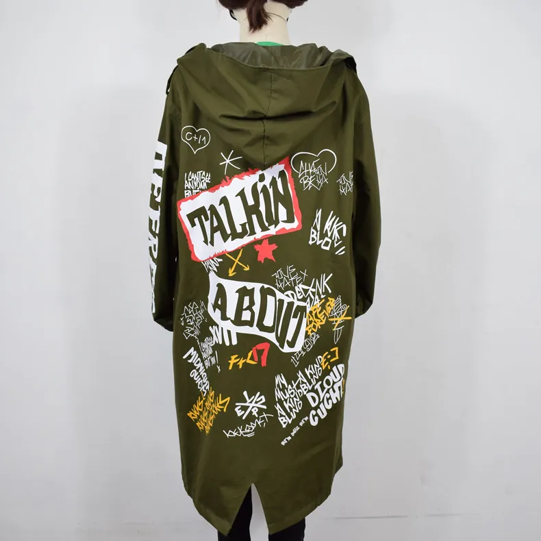 Autumn And Winter New Style Popular Brand WOMEN'S Dress Lettered Figure According to Joint Hooded Long Sleeve Trench Coat