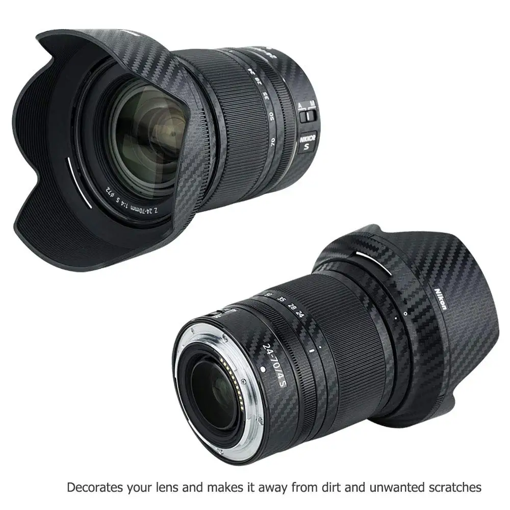 Anti-Scratch Camera lens Sticker Protector Carbon Fiber Film Kit for Nikon Nikkor Z 24-70mm f/4 S lens and HB-85 lens hood