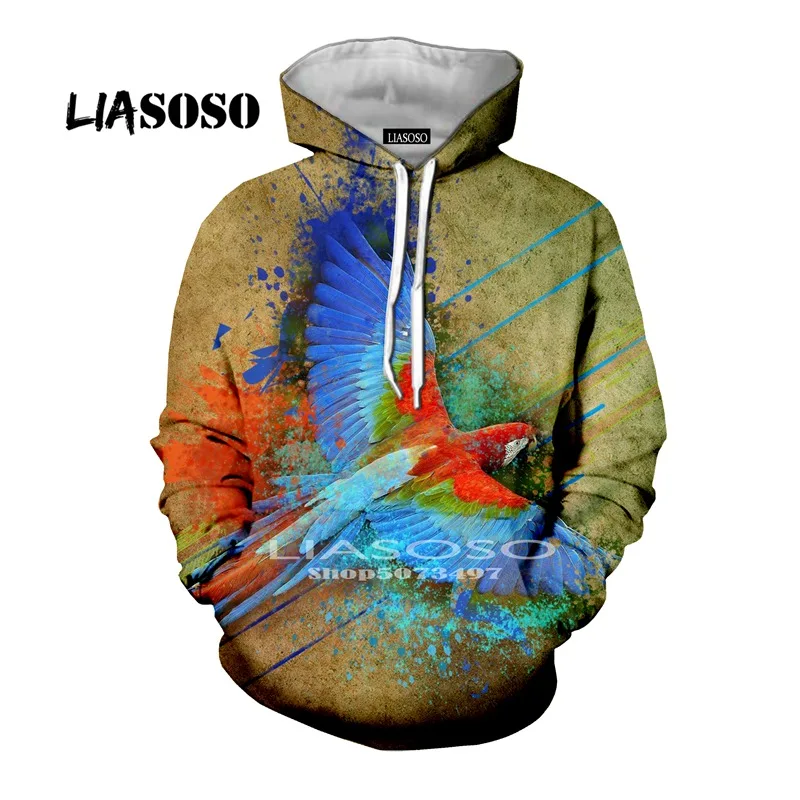 Liasoso, новинка, Мужская и Женская толстовка с животным, 3D принт, попугай, толстовка с принтом, Повседневная Уличная одежда, Camisetas Hombre, модные топы