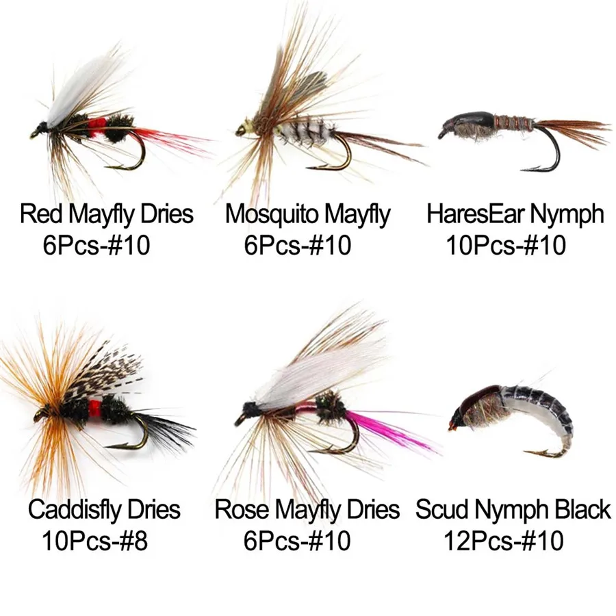 50/114Pcs/Set Fly Fishing Lure Box Set Wet Dry Nymph Fly Tying Material Bait  Fake