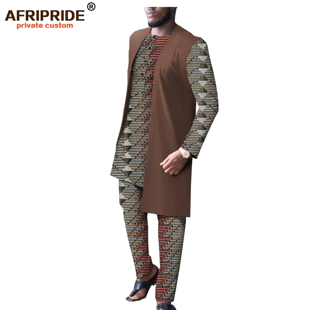 

Dashiki Men African Clothing Long Jackets Print Shirts and Pants Set Casual Tracksuit Wax Attire Bazin Riche AFRIPRIDE A1916009B