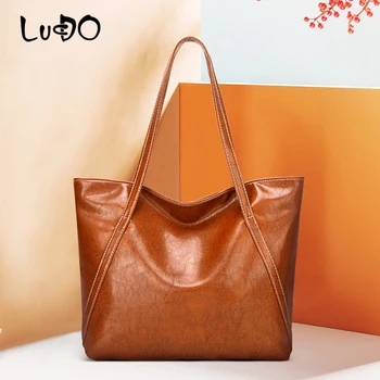 

LUCDO Solid Color PU Leather Women Shoulder Crossbody Bags Large Capacity Soft Leather Tote Bags Ladies Vintage Handbag 2020