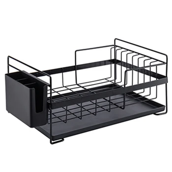 

ABSS-Kitchen Storage Organizer Dish Drainer Drying Rack Kitchen Sink Holder Tray For Plates Bowl Cup Tableware Shelf Basket Blac