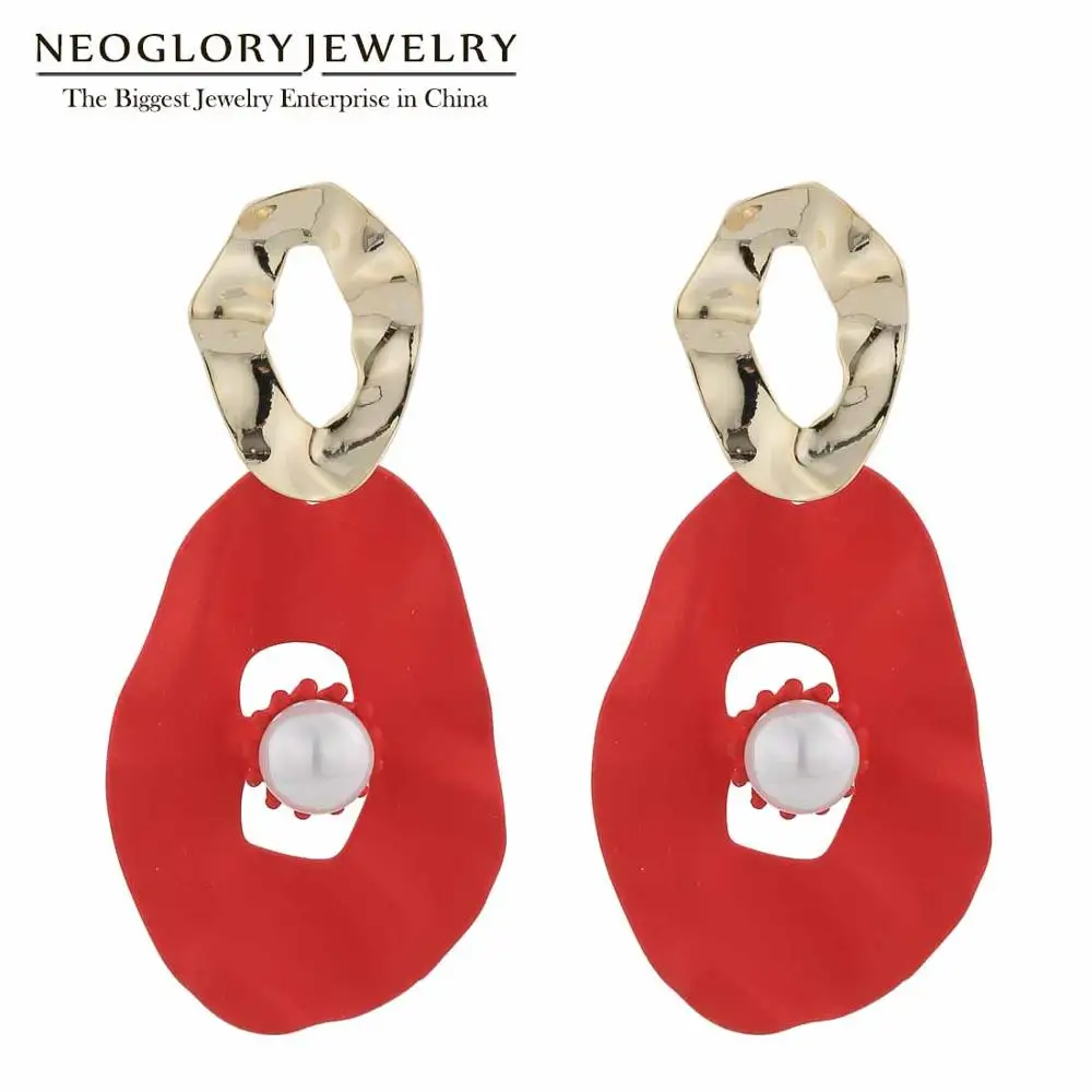 

Neoglory Pearl Enamel Special Irregular Earrings For Women Anti Allergy Fashion Personality Drop Ear Accessories Gift For Friend